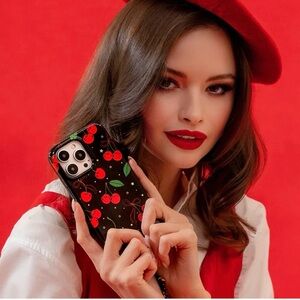 Velvet Caviar IPhone 12 Pro Max Cherry Pattern Phone Case - Black and Red